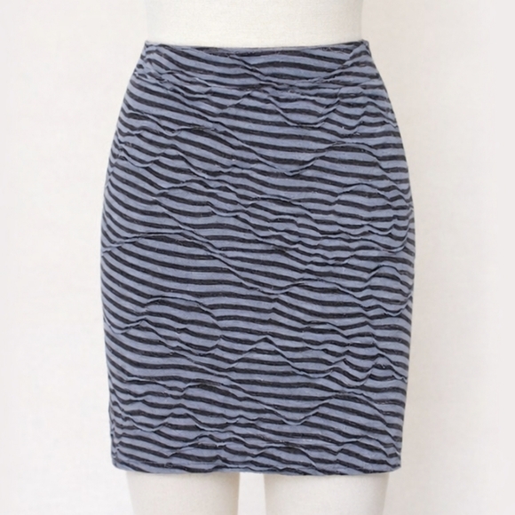 Free People Dresses & Skirts - FREE PEOPLE Striped Bodycon Mini Skirt Black Blue SMALL Cotton Blend